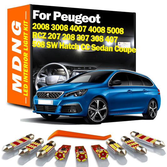 MDNG Interior LED Car Light Kit Canbus For Peugeot 2008 3008 4007 4008 5008 RCZ 207 208 307 308 407 508 SW Hatch CC Sedan Coupe