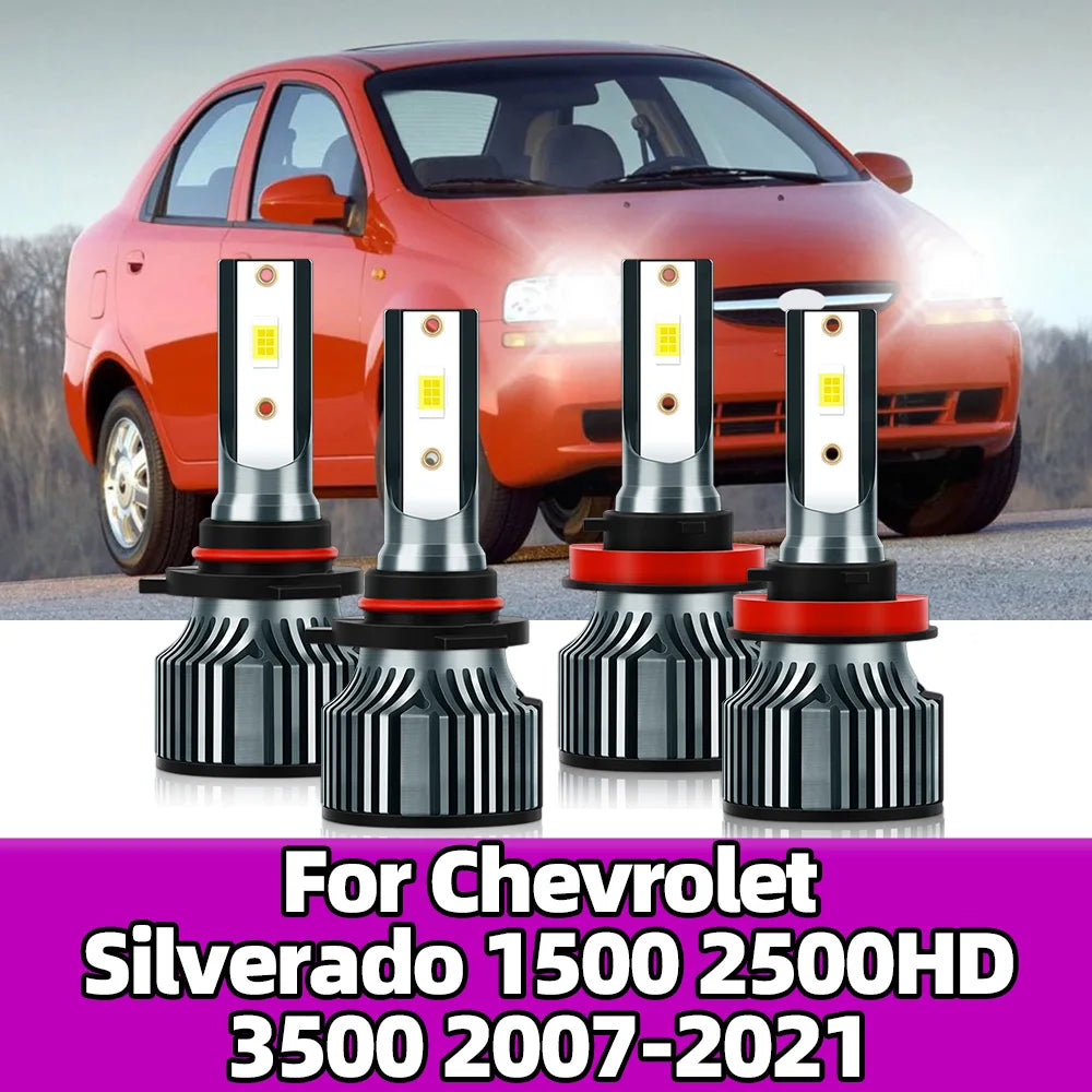 2/4x LED Headlight Bulb For Chevrolet Silverado 1500 2500HD 3500 2007 2008-2021 Car Turbo Lamps CSP 3570 Diode Head Lamp 20000LM