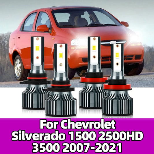 2/4x LED Headlight Bulb For Chevrolet Silverado 1500 2500HD 3500 2007 2008-2021 Car Turbo Lamps CSP 3570 Diode Head Lamp 20000LM