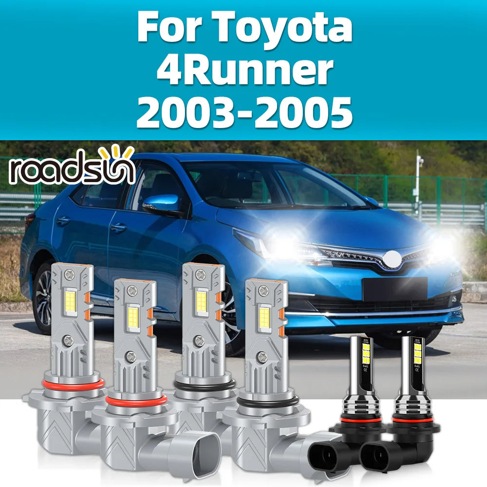 2/6Pcs LED Lamp Bulbs 12V For Toyota 4Runner 2003 2004 2005 Car Headlights 30000LM Front Headlamps Wireless 6000K Fog Lights