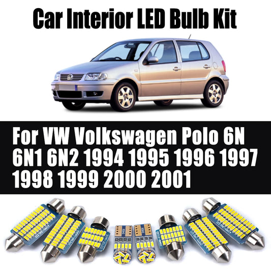 6Pcs For VW Volkswagen Polo 6N 6N1 6N2 1994-1998 1999 2000 2001 Car Bulbs Accessories LED Interior Map Reading Trunk Light Kit