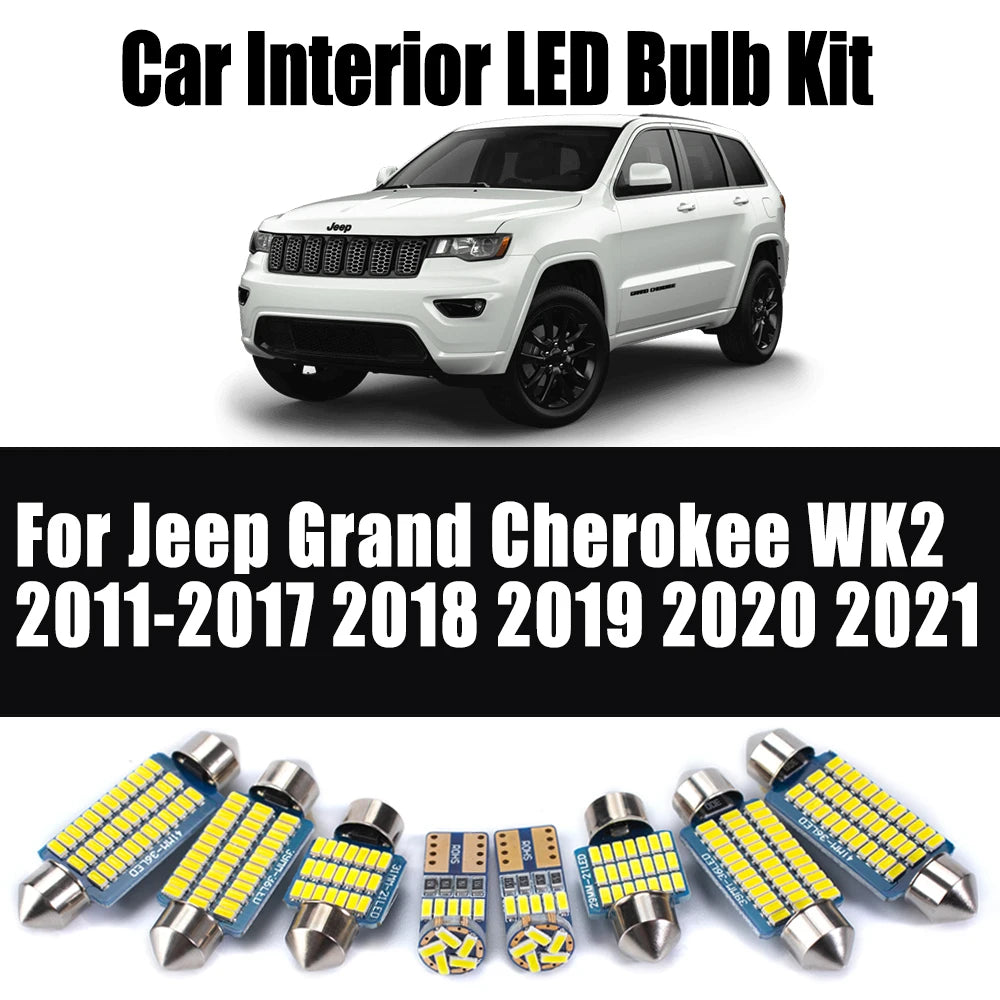 15Pcs Canbus Interior LED Map Dome Trunk Light Car Reading Bulbs Kit For Jeep Grand Cherokee WK2 2011-2017 2018 2019 2020 2021