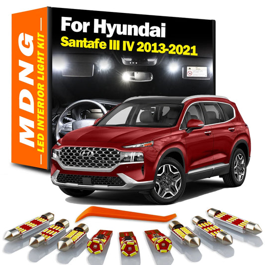 11Pcs For Hyundai Santa Fe Santafe 2013 2014 2015 2016 2017 2018 2019 2020 2021 LED Interior Map Dome Sun Visor Plate Light Kit