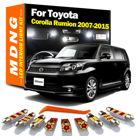 MDNG 10Pc For Toyota Corolla Rumion 2007- 2012 2013 2014 2015 LED Interior Reading Trunk Number Plate Light Kit Car Accessories