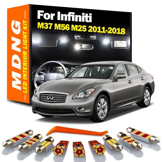 MDNG 15Pcs For Infiniti M37 M56 M25 M35h M30d 2011-2015 2016 2017 2018 Car LED Interior Door Dome Trunk Number Plate Light Kit