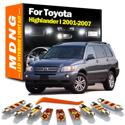 MDNG 11Pc Canbus For Toyota Highlander I 2001 2002 2003 2004 2005 2006 2007 Interior Dome Trunk Plate Light Kit Sun Visor Lamp