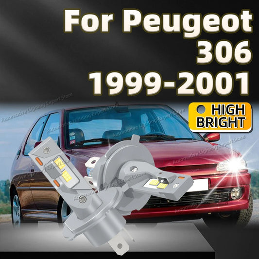 2PCS 25000Lm H4 Led Lights High Power Car Headlight 6000K Bulbs Plug&Play For Peugeot 306 1999 2000 2001 Canbus Lamp
