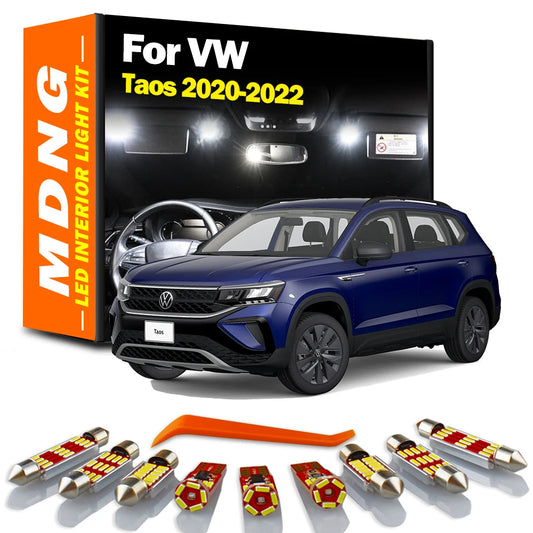 MDNG 10Pc LED Interior Reading Dome Trunk Light Vanity Mirror Bulbs Kit For Volkswagen VW Taos 2020 2021 2022 Car Accessories