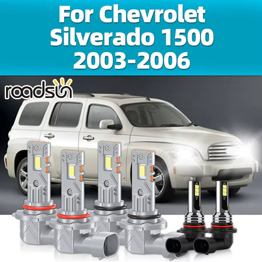 2/6Pcs LED Car Headlight Bulbs 6000K Fog Lights For Chevrolet Silverado 1500 2003 2004 2005 2006 High Low Beam Headlamps 30000LM