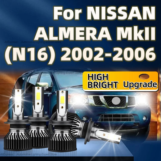 2/4Pcs 360W Powerful 6000k H7 Led Car Headlight Auto Lamp with Fan For NISSAN ALMERA MkII (N16) 2002 2003 2004 2005 2006