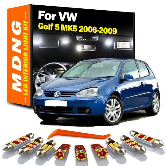 MDNG 14Pcs LED Bulbs Interior Map Dome Light Kit For Volkswagen VW Golf 5 MK5 2006 2007 2008 2009 Vanity Mirror Footwell Lamp