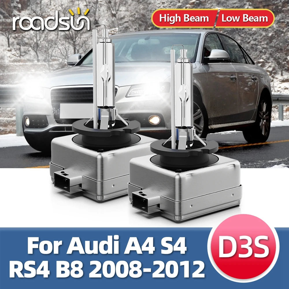Roadsun 2PCS For Audi A4 S4 RS4 B8 2008-2012 2011 2010 2009 HID Xenon Headlight Bulbs D3S 6000K 8000K D3 12V 35W Headlamp Light