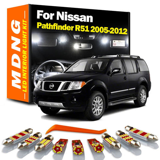 MDNG 15Pcs Car Accessories For Nissan Pathfinder R51 2005-2009 2010 2011 2012 LED Bulbs Interior Reading Trunk Foot Light Kit