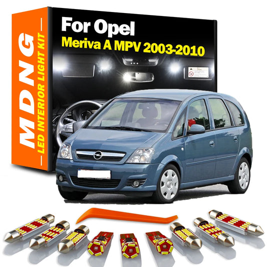 MDNG 10Pcs For Opel Meriva A MPV 2003-2005 2006 2007 2010 LED Interior Dome Map Light Kit Car Reading Bulbs Canbus No Error