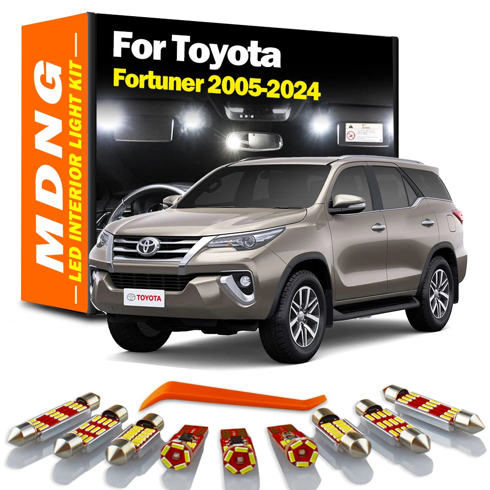 MDNG Interior LED Light Kit Map Dome Plate Signal Lamp For Toyota Fortuner MK1 MK2 N5 N6 N15 N16 2005- 2020 2021 2022 2023 2024