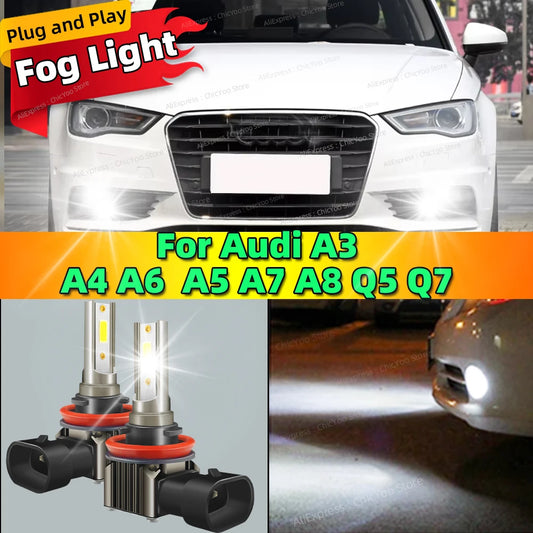 2Pcs 6000K LED Car Fog Lights Bulb Front Lamp Plug and Play for Audi A3 8P 8V A4 B6 B8 B5 A6 C6 C5 80 B7 A5 100 A7 A8 Q5 Q7 TTS6