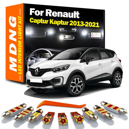 10Pcs For Renault Captur Kaptur 2013 2014 2015 2016 2017 2018 2019 2020 2021 LED Bulbs Interior Map Dome Light Number Plate Lamp