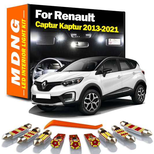 10Pcs For Renault Captur Kaptur 2013 2014 2015 2016 2017 2018 2019 2020 2021 LED Bulbs Interior Map Dome Light Number Plate Lamp