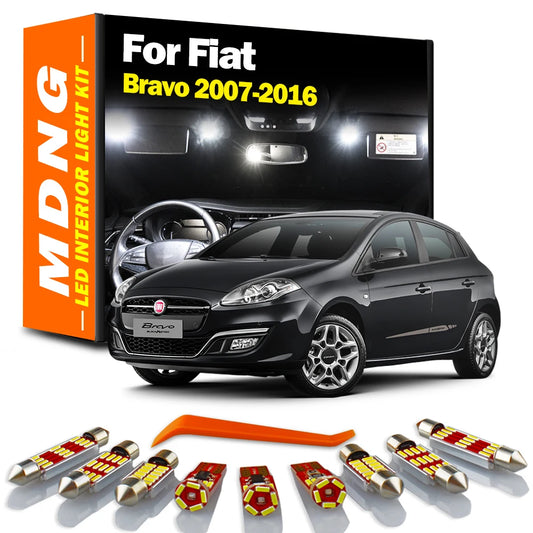 MDNG 10Pcs Canbus LED Interior Light Sun Visor Bulb Kit For Fiat Bravo 2007-2011 2012 2013 2014 2015 2016 Map License Plate Lamp