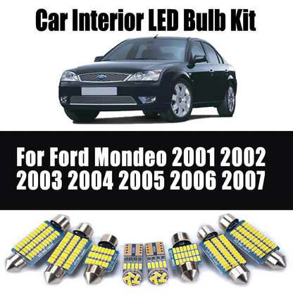 14Pcs For Ford Mondeo 2001 2002 2003 2004 2005 2006 2007 LED Lamp Interior Trunk Map Dome Sun Visor Light Kit Car Accessories