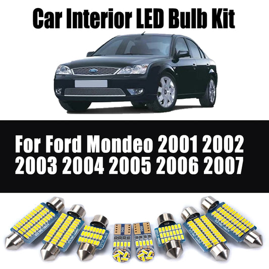 14Pcs For Ford Mondeo 2001 2002 2003 2004 2005 2006 2007 LED Lamp Interior Trunk Map Dome Sun Visor Light Kit Car Accessories