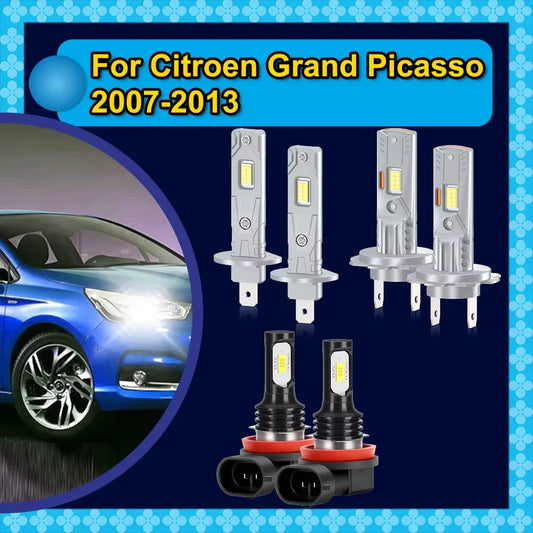 2/6Pcs For Citroen Grand Picasso 2007 2008 2009 2010 2011 2012 2013 LED Headlamps 30000LM High Low Beam Headlight 6000K Fog Bulb