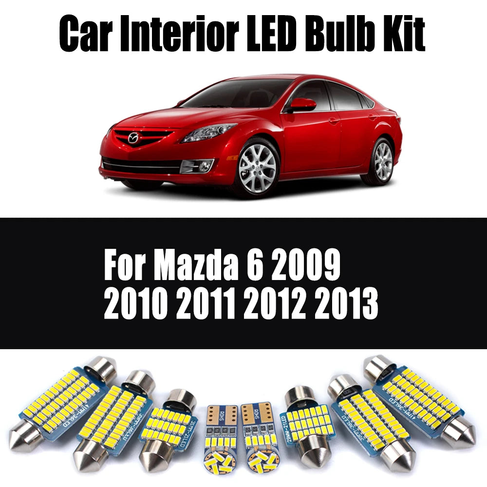 13Pcs Canbus LED Interior Dome Map Light Car Ceiling Bulbs Kit For Mazda 6 2009 2010 2011 2012 2013 License Plate Sun Visor Lamp