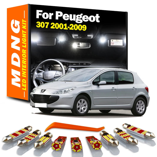 MDNG 16Pcs LED Interior Roof Light Bulb Kit For Peugeot 307 Hatchback SW Sedan 2001-2004 2005 2006 2007 2008 2009 Sun Visor Lamp