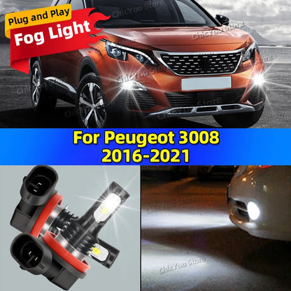 2Pcs LED Canbus Auto Fog Lamps 6000K Fog Light Car Accessories For Peugeot 3008 2016 2017 2018 2019 2020 2021 Plug and Play