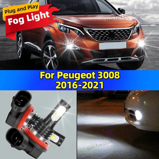2Pcs LED Canbus Auto Fog Lamps 6000K Fog Light Car Accessories For Peugeot 3008 2016 2017 2018 2019 2020 2021 Plug and Play