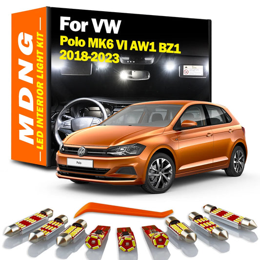 MDNG 10Pcs LED Interior Map Dome Luggage Light Kit For VW Volkswagen Polo MK6 VI AW1 BZ1 2018 2019 2020 2021 2022 2023 Car Bulbs
