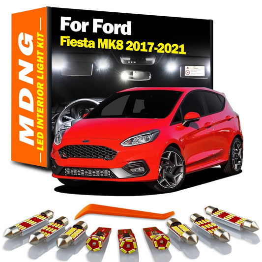 MDNG 12Pcs LED Interior Dome Map Luggage Footwell Light Kit For Ford Fiesta 2017 2018 2019 2020 2021 Car Vanity Mirror Bulb