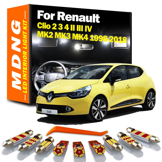 MDNG For Renault Clio 2 3 4 II III IV MK2 MK3 MK4 1998-2018 Vehicle Lamp LED Interior Dome Map Light Kit Car Led Bulbs Canbus
