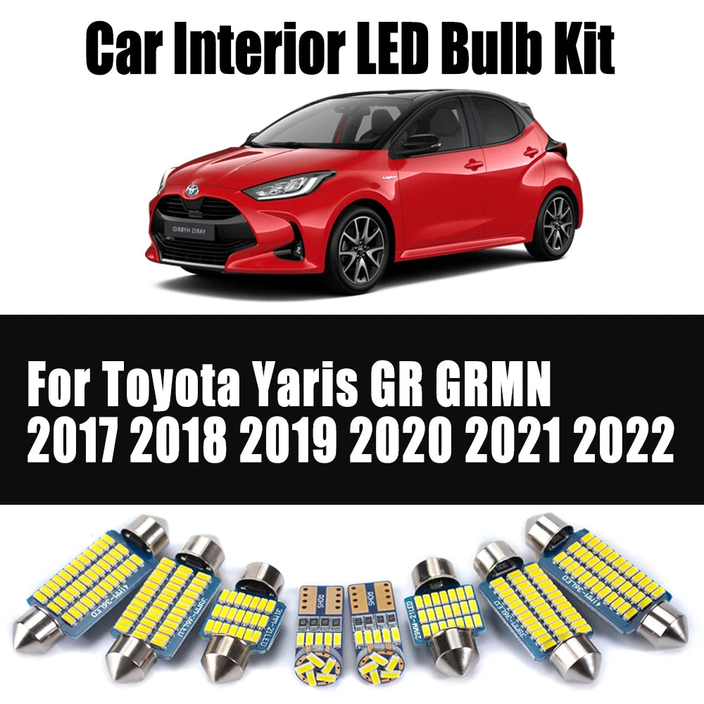 11Pcs Canbus LED Interior Vanity Mirror Trunk Light Car Map Dome Bulb Kit For Toyota Yaris GR GRMN 2017 2018 2019 2020 2021 2022
