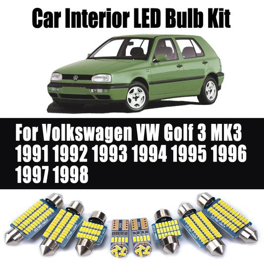 10Pcs For Volkswagen VW Golf 3 MK3 1991 1992 1993 1994 1995 1996 1997 1998 Car Bulbs LED Interior Reading Dome Trunk Light Kit