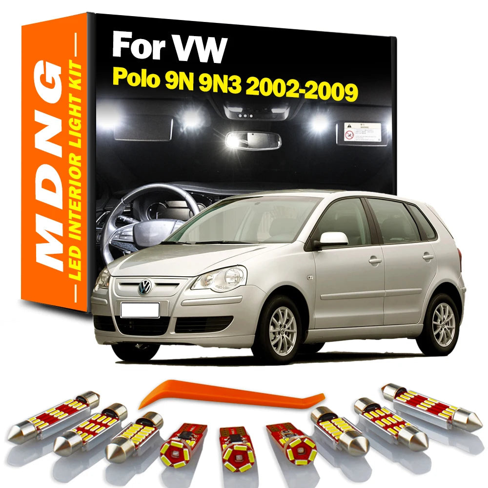 MDNG 10Pcs LED Interior Map Roof Light Kit For VW Volkswagen Polo 9N 9N3 2002-2005 2006 2007 2008 2009 Car Bulbs Accessories