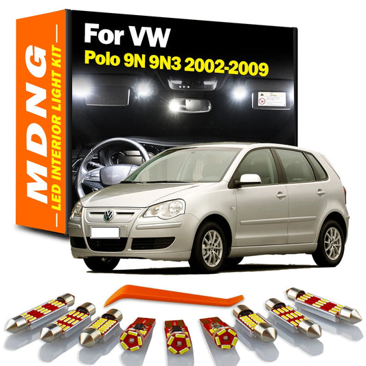 MDNG 10Pcs LED Interior Map Roof Light Kit For VW Volkswagen Polo 9N 9N3 2002-2005 2006 2007 2008 2009 Car Bulbs Accessories