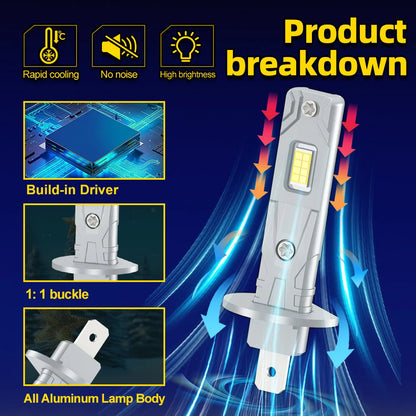 2PCS Powerful 1:1 LED Headlight Bulbs H7 H4 H11 H1 Copper Tube H8 9005 HB3 9006 HB4 50000LM 300W CSP 3570 Chips Led Car Headlamp