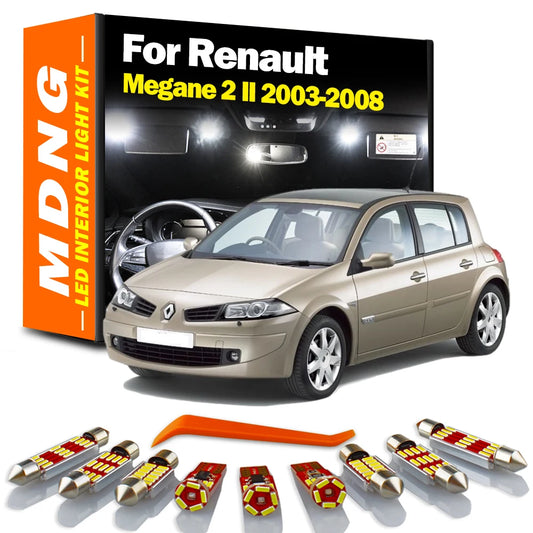 MDNG 16Pcs LED Interior Door Map Trunk Dome Light Kit For Renault Megane 2 II MK2 2003 2004 2005 2006 2007 2008 Car Reading Bulb