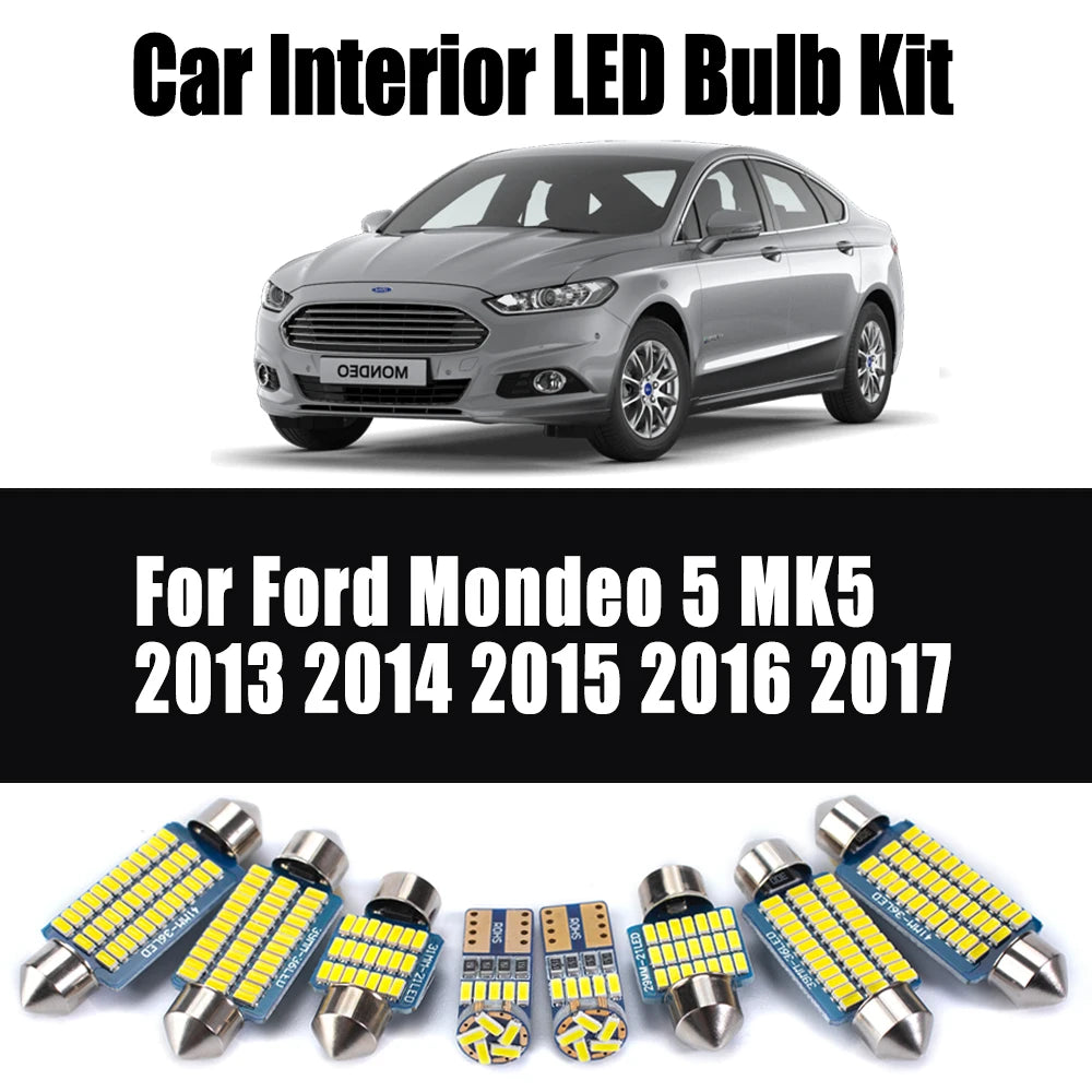 7Pcs Canbus Car LED Interior Map Dome Ceiling Bulbs Kit For Ford Mondeo 5 MK5 2013 2014 2015 2016 2017 Vanity Mirror Trunk Light