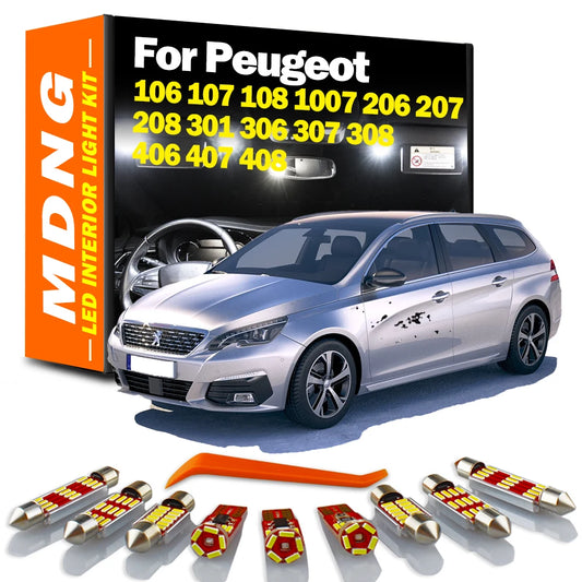 Canbus LED Interior Reading Light Kit For Peugeot 106 107 108 1007 206 207 208 301 306 307 308 406 407 408 Car Bulbs Accessories
