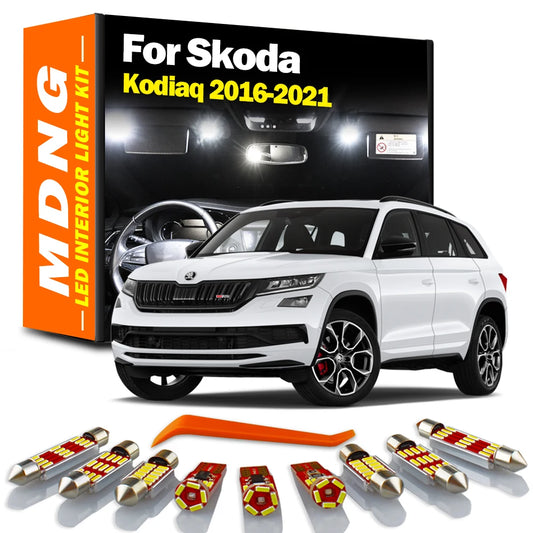 MDNG 11Pcs Canbus LED Interior Dome Map Trunk Light Kit For Skoda Kodiaq 2016 2017 2018 2019 2020 2021 Car Led Bulbs No Error