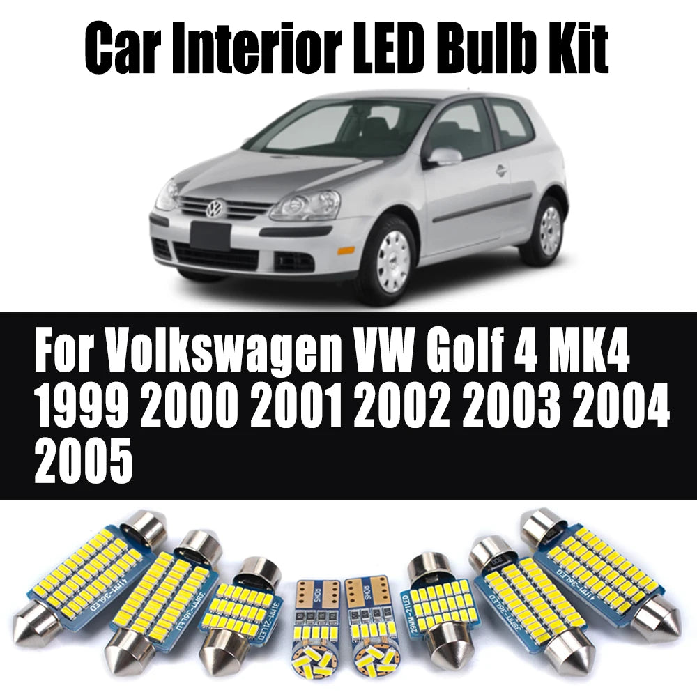 13Pcs Canbus For Volkswagen VW Golf 4 MK4 1999 2000 2001 2002 2003 2004 2005 Vanity Mirror Lamp LED Interior Map Dome Light Kit