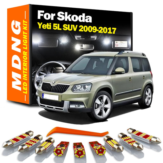 MDNG 20Pcs Canbus For Skoda Yeti 5L SUV 2009 2010 2011 2012-2014 2015 2016 2017 LED Bulb Interior Map Dome Light Kit Accessories