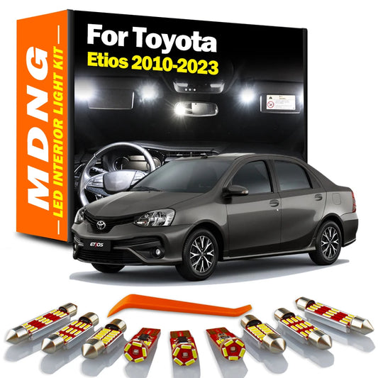 MDNG 8Pcs LED Interior Map Dome Roof Light Kit For Toyota Etios Liva Cross 2010- 2018 2019 2020 2021 2022 2023 Number Plate Lamp