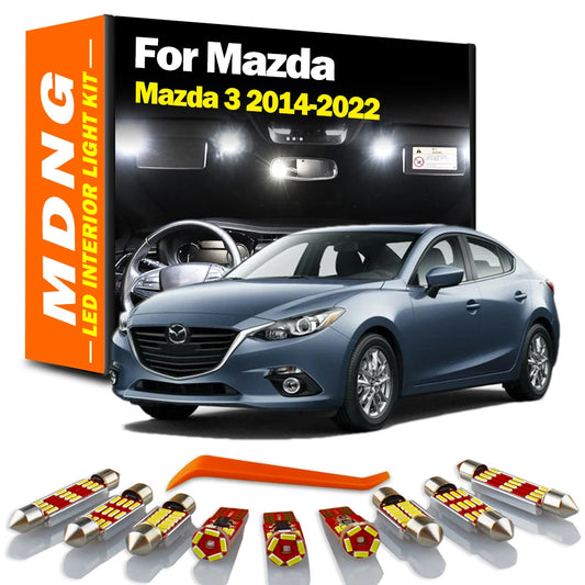 MDNG 9Pcs Indoor Bulbs For Mazda 3 BM BN Hatchback Saloon Mazda3 2014- 2019 2020 2021 2022 Car LED Interior Reading Light Kit