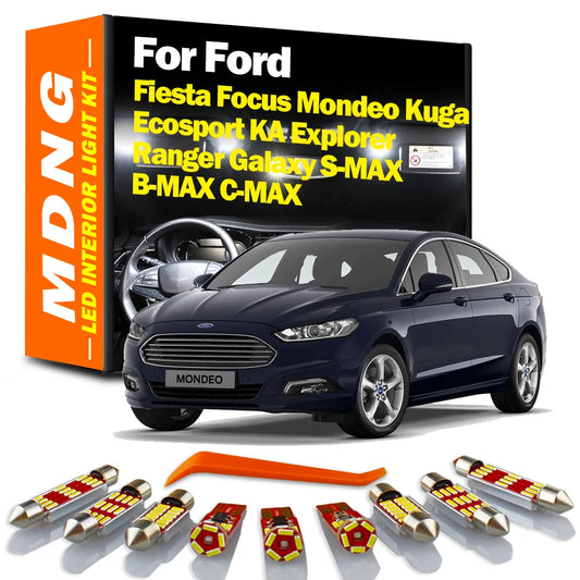 Accessories For Ford Fiesta Focus Mondeo Kuga KA Explorer Ranger Galaxy S B C MAX Ecosport Car Interior LED Bulbs Map Light Kit