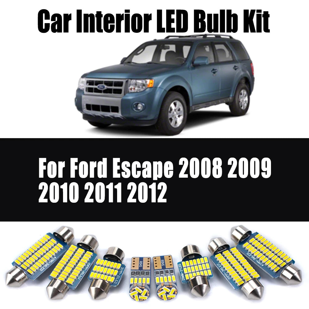 13Pcs Car Accessories For Ford Escape 2008 2009 2010 2011 2012 License Plate Lamp LED Interior Reading Map Dome Trunk Light Kit