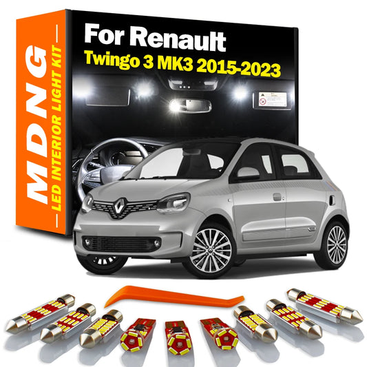 MDNG 8Pcs LED Interior Reading Light For Renault Twingo 3 III MK3 2015 2016 2017 2018 2019 2020 2021 2022 2023 Car Plate Bulbs