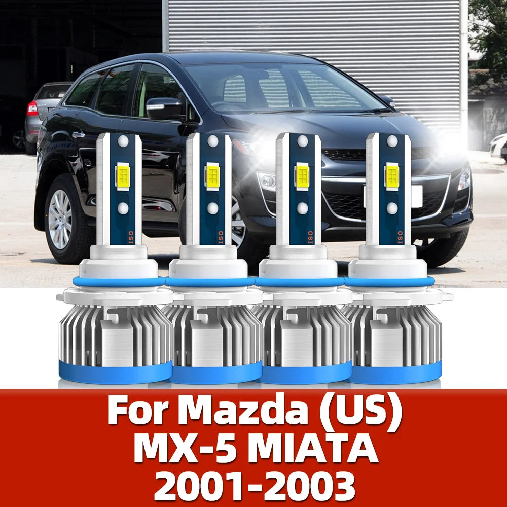 2/4x For Mazda MX-5 MIATA 2001 2002 2003 Car LED Headlights 20000LM Auto Headlamps 120W Super Bright CSP 3570 Auto Light Bulbs